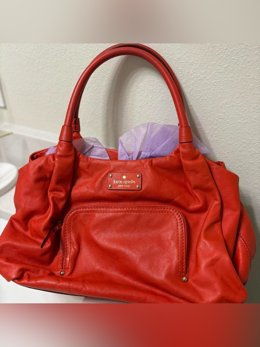 kate spade Red/Orange  Pebbled Leather Shoulder Bag